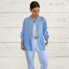 Cargar imagen en el visor de la galería, Chaqueta Italiana cuello Mao, color Celeste
