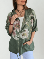 Chaqueta Italiana 100% Lino Estampado, fondo Verde