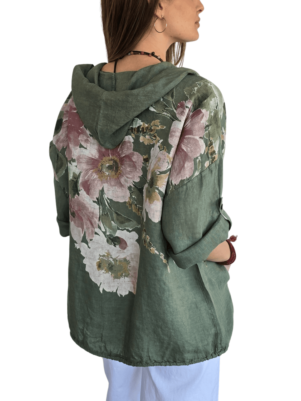 Chaqueta Italiana 100% Lino Estampado, fondo Verde