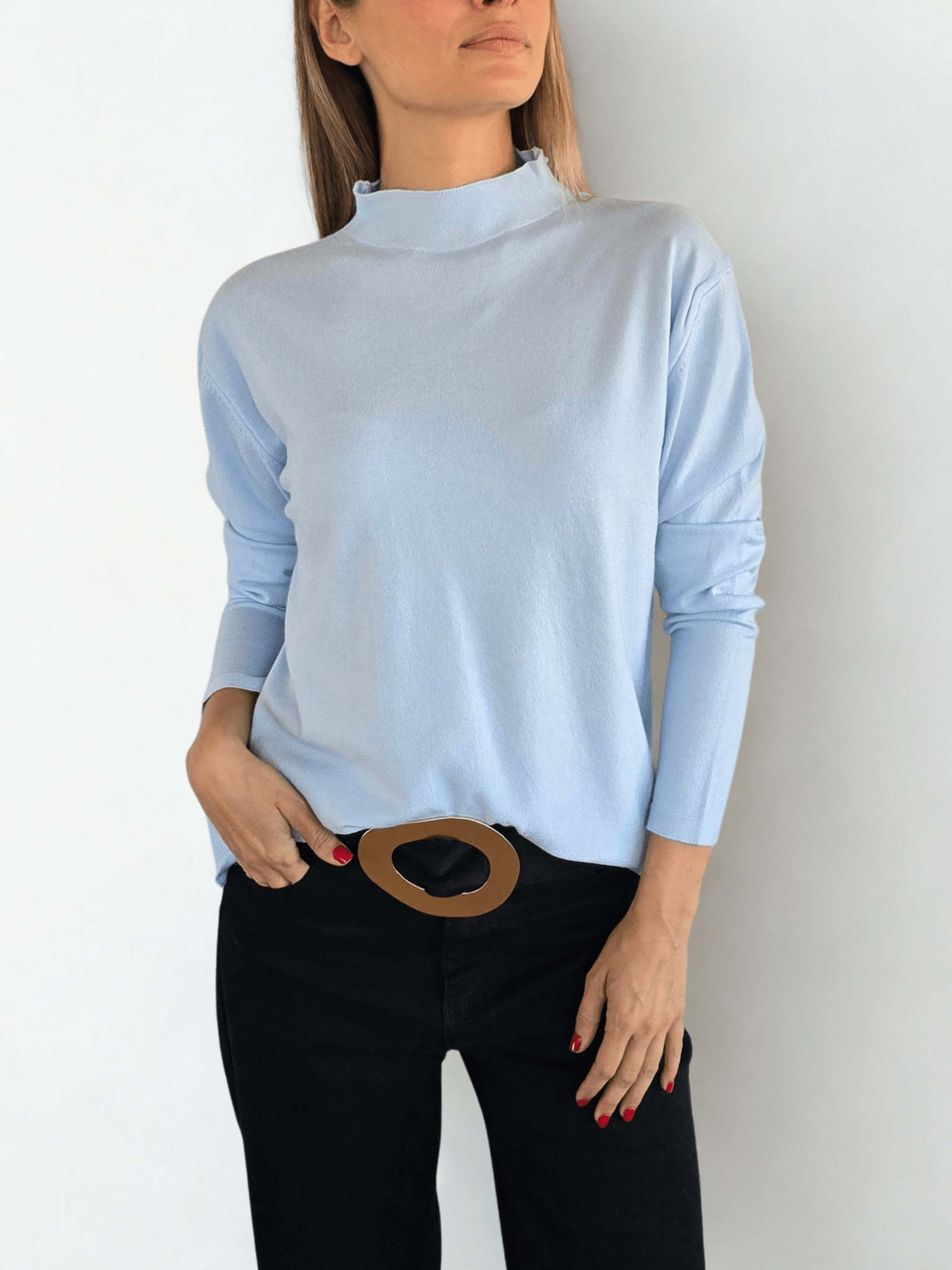 Sweater Cuello Alto, color Celeste
