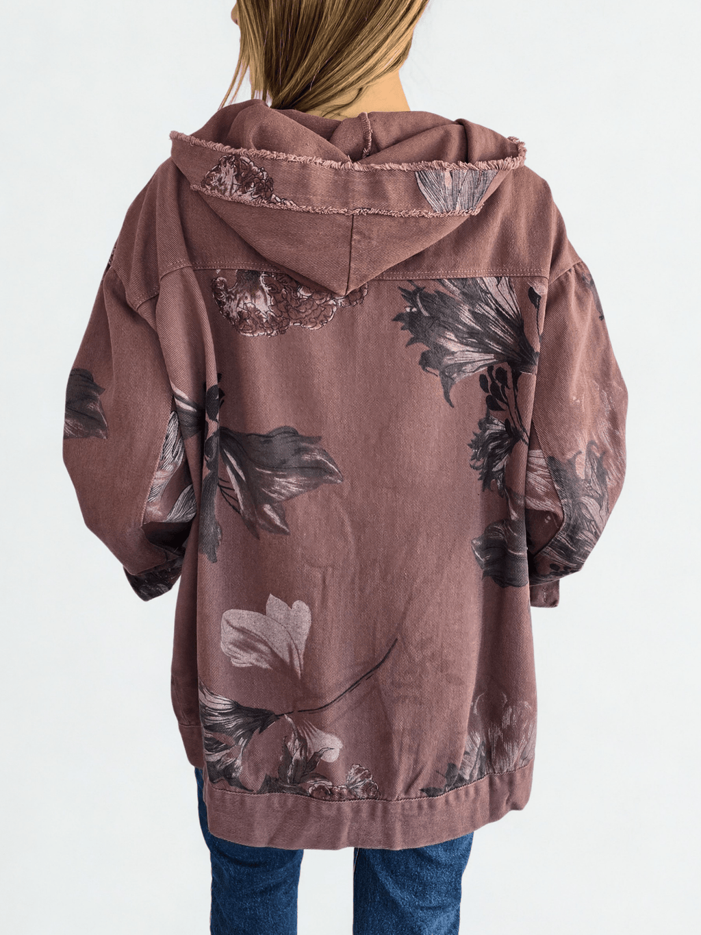 Chaqueta de Jeans Estampada, fondo Burdeo