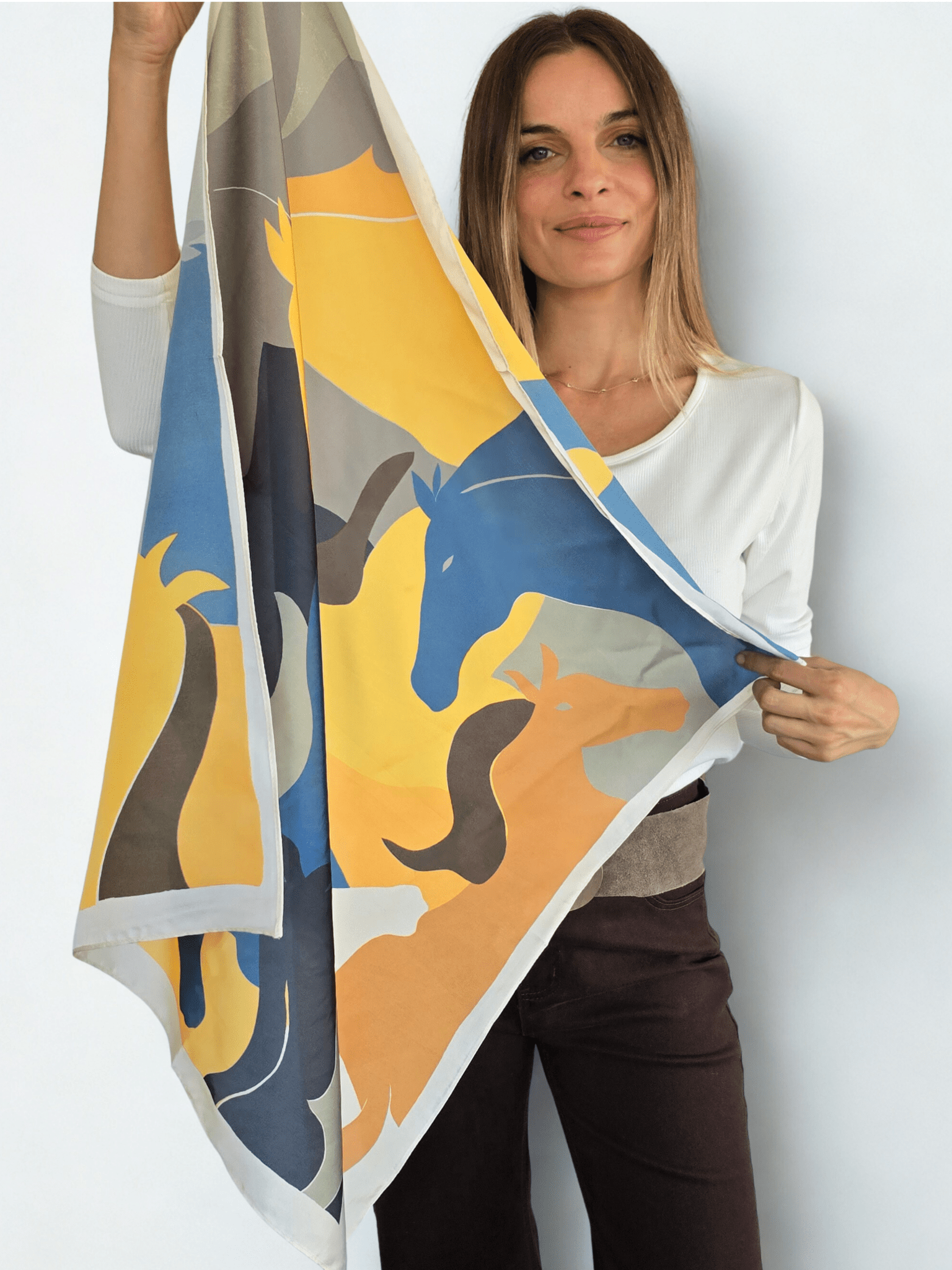 Pañuelo estampado Manchas, Beige con Camel
