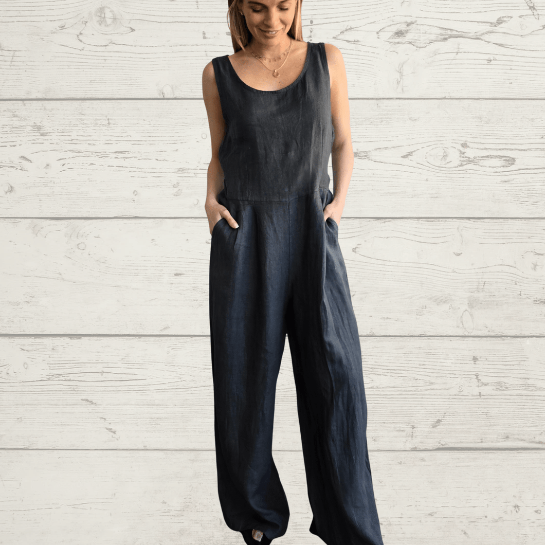 Enterito 100% Lino Italiano sin mangas, color Gris