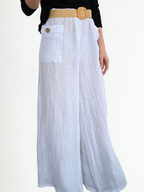 Pantalón de Lino Italiano con Cinturón, color Blanco