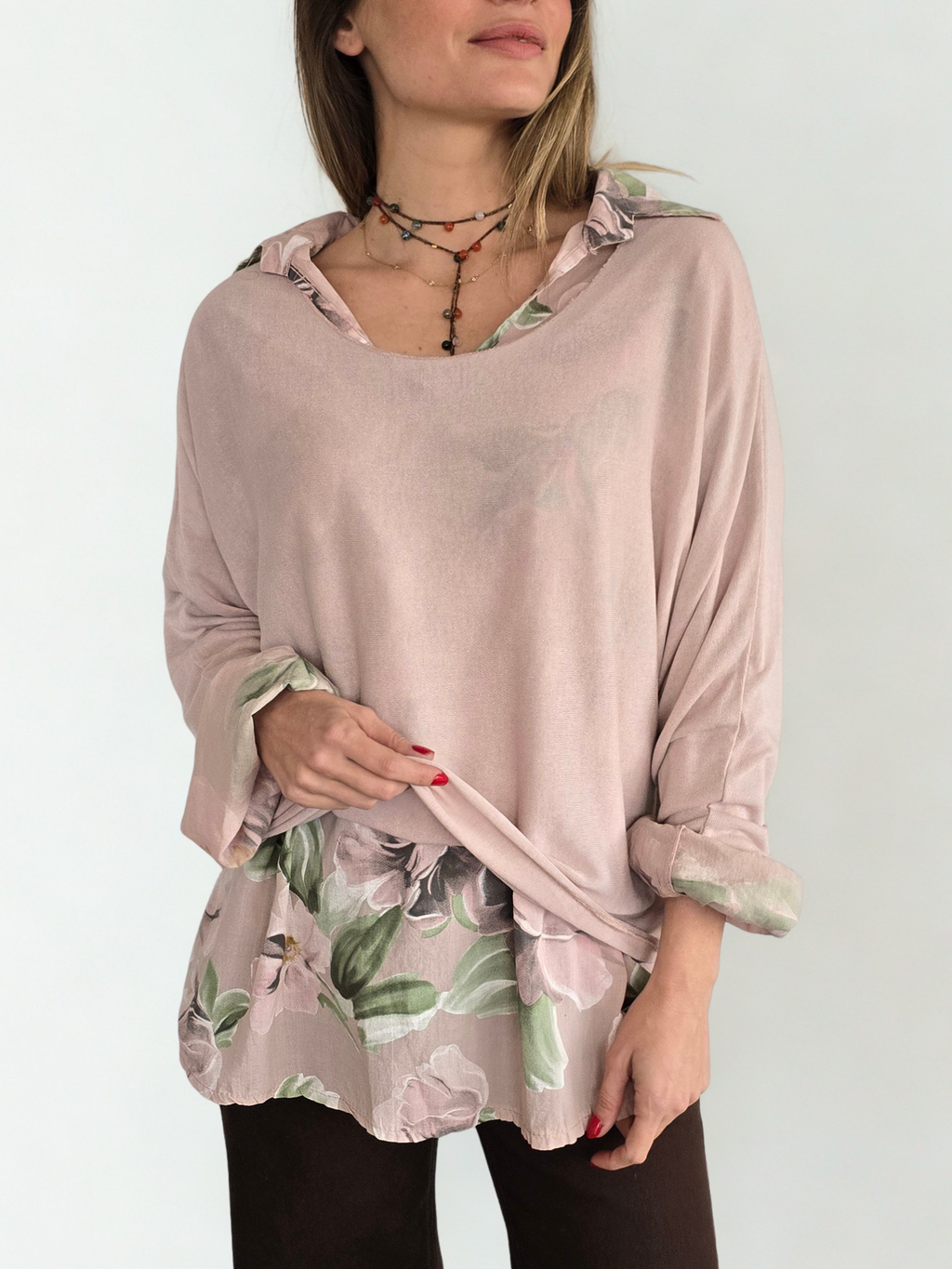 Sweater Italiano con Blusa Estampada, color Rosado