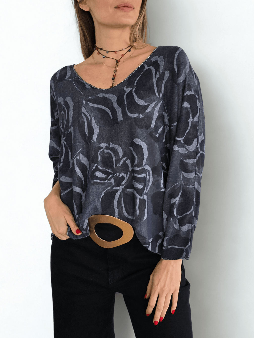 Sweater Italiano Estampado con Polera, color Azul