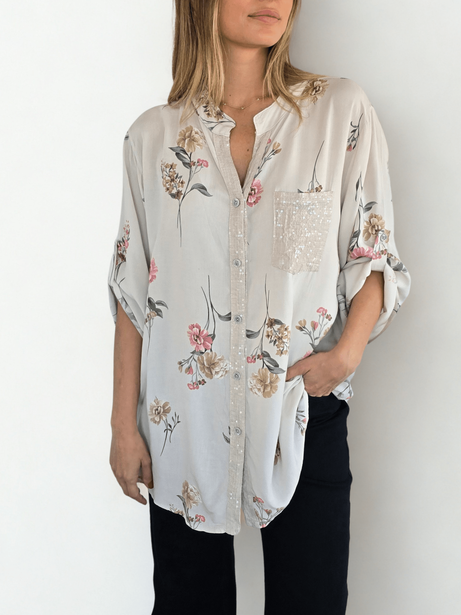 Blusa Italiana estampada, fondo Beige