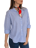 Blusa Italiana Rayada, color Celeste con Blanco