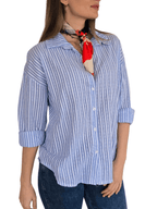 Blusa Italiana Rayada, color Celeste con Blanco