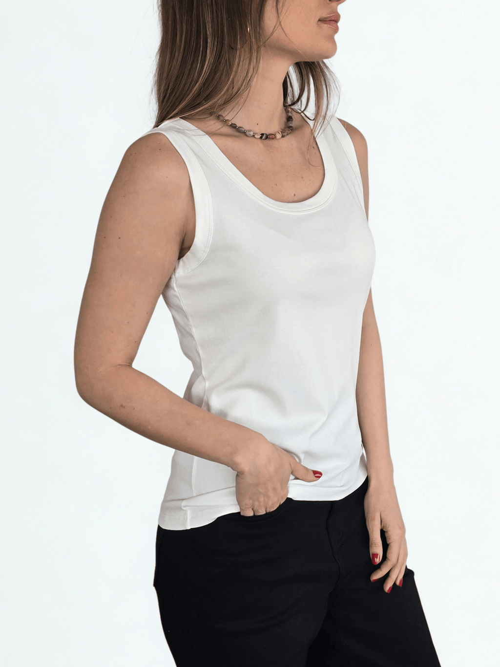 Polera Básica Sin Mangas, color Blanco