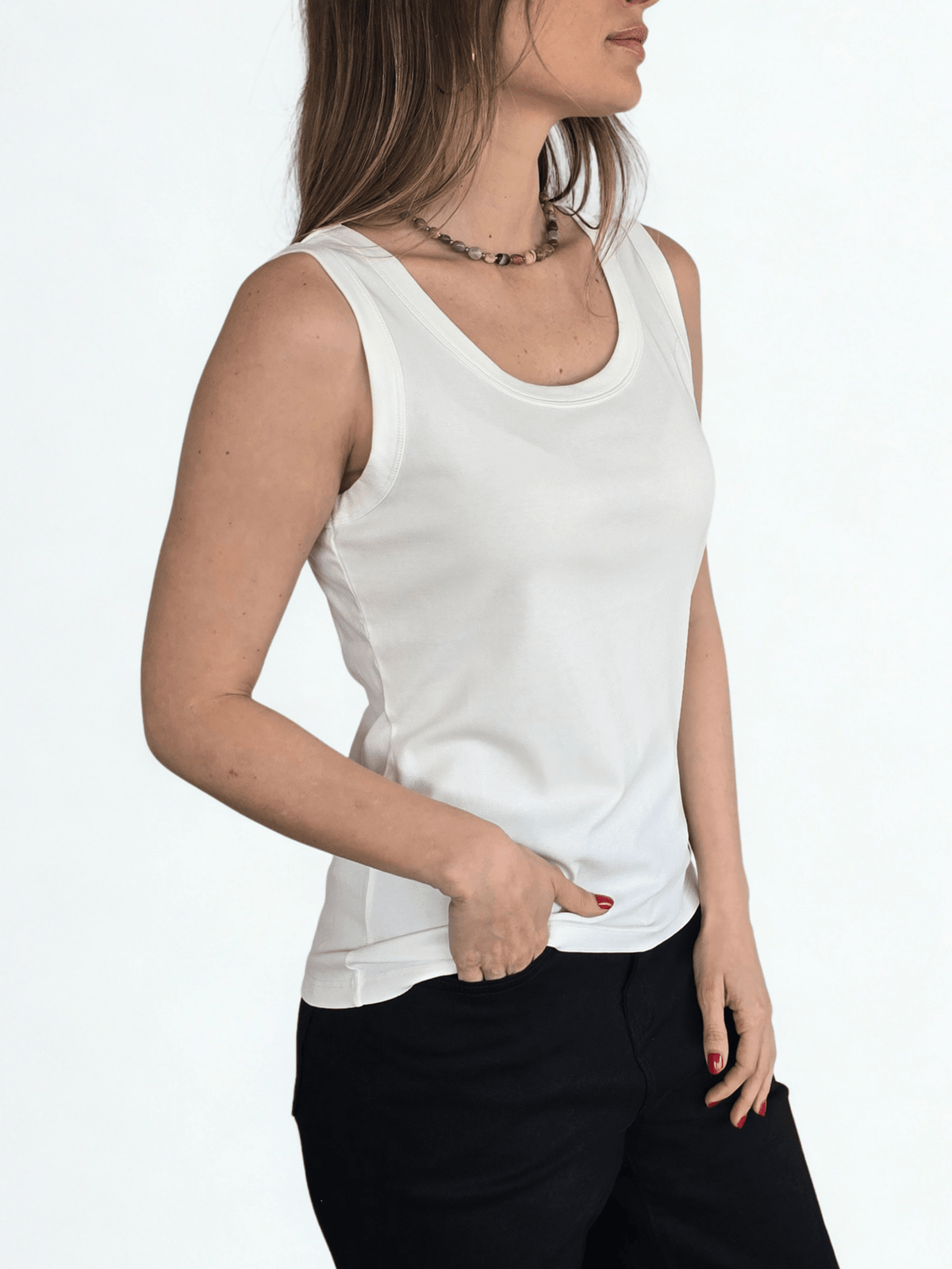 Polera Básica Sin Mangas, color Blanco