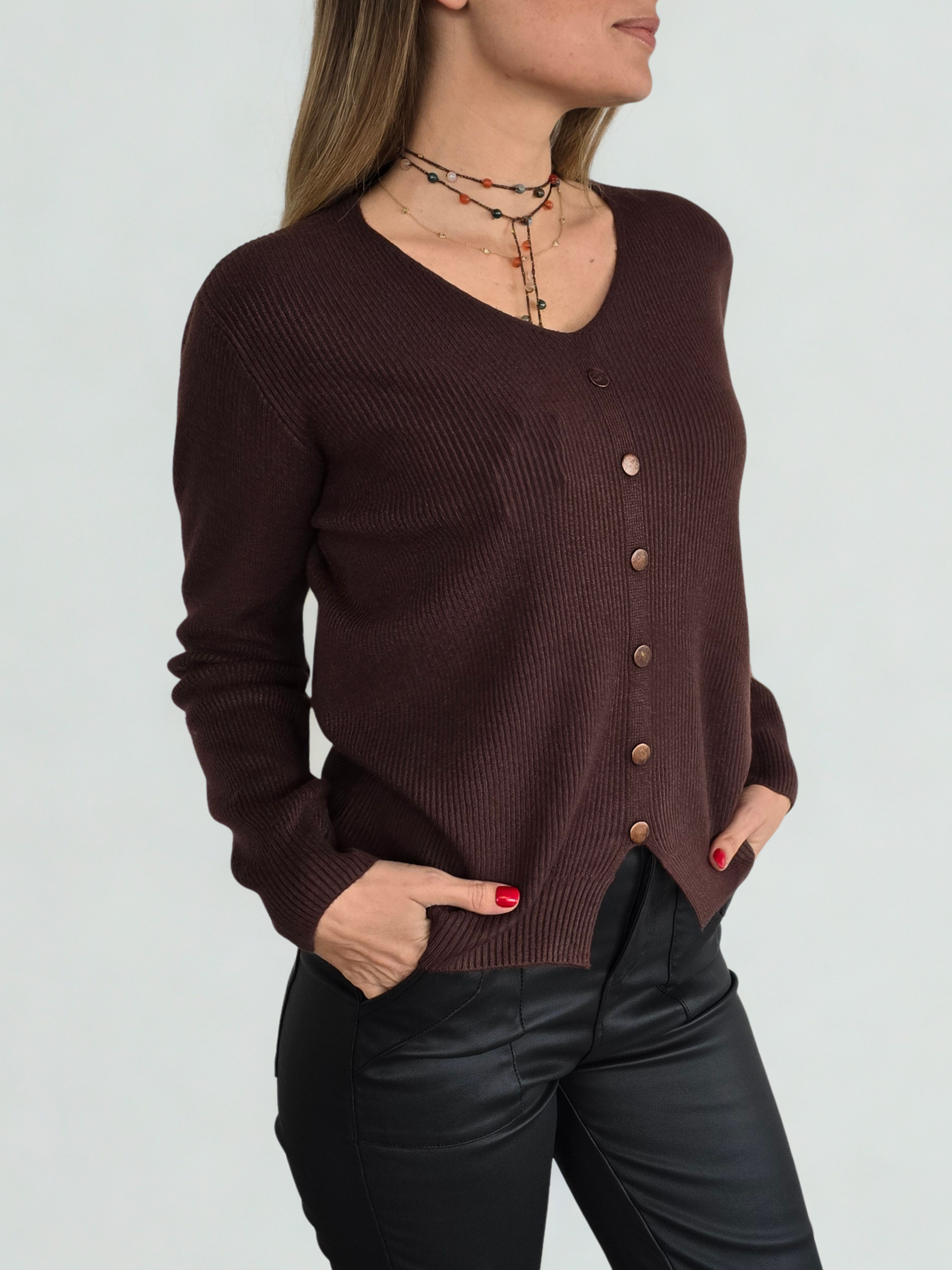 Sweater escote en V, color Chocolate