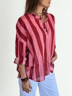 Blusa Italiana Rayada, color Guinda con Rosado