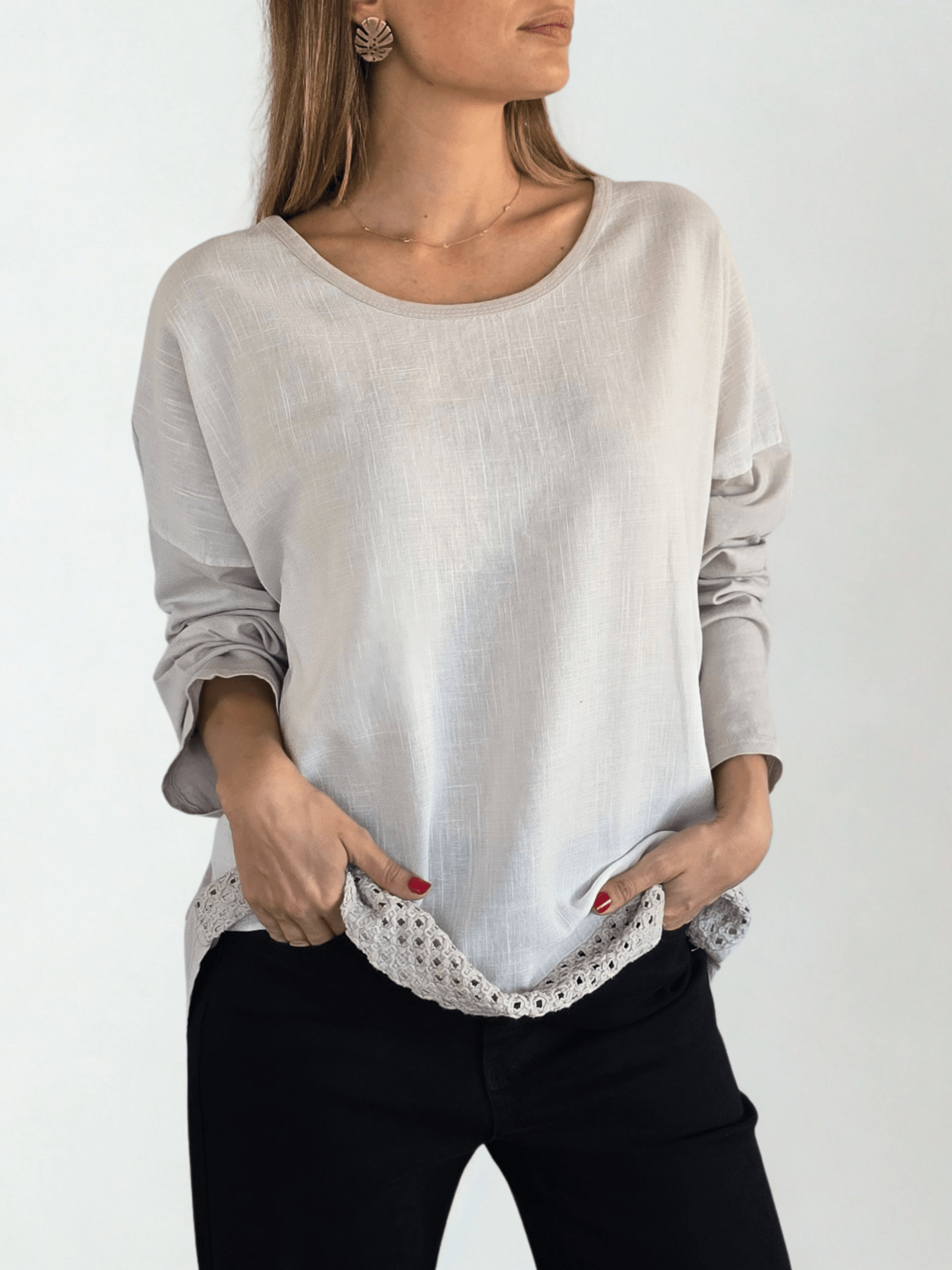 Blusa Italiana Bordada, color Beige