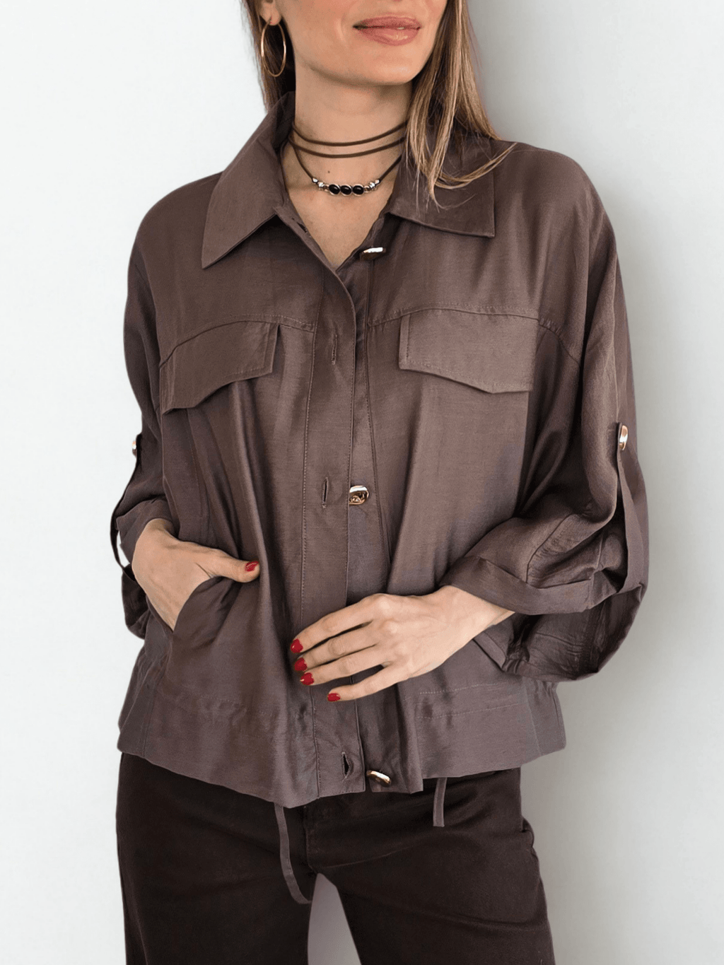 Chaqueta Botones Dorados, color Chocolate