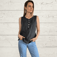 Cargar imagen en el visor de la galería, Blusa de Lino Italiano botoncitos, color Gris
