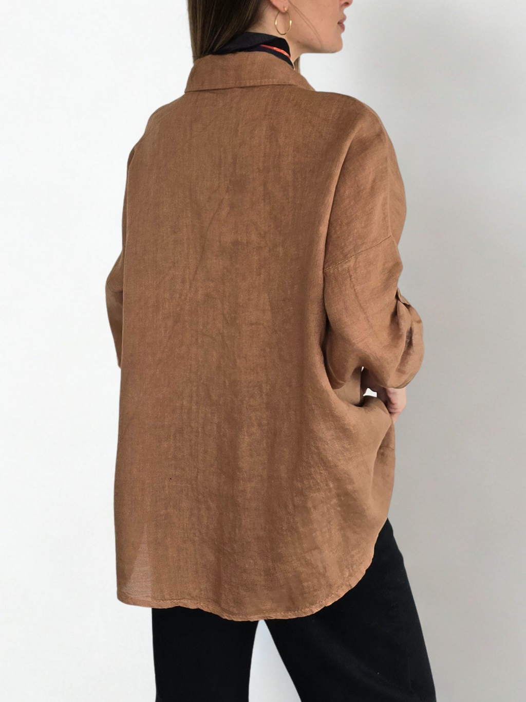 Blusa de Lino Italiano Ancha, color Camel