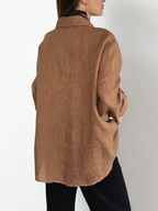 Blusa de Lino Italiano Ancha, color Camel