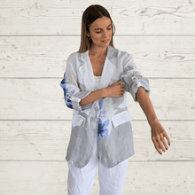 Cargar imagen en el visor de la galería, Chaqueta Blazer de Lino Italiano, estampada, fondo Blanco
