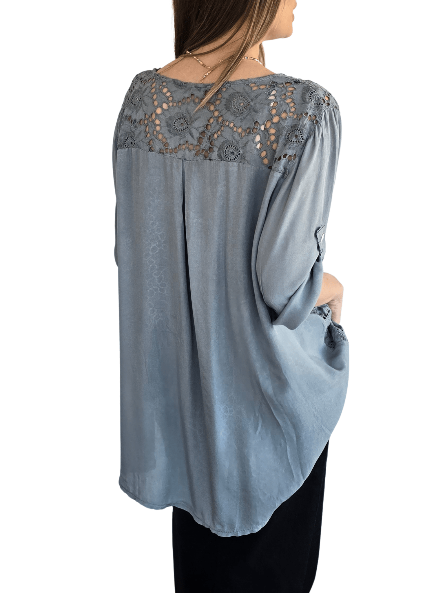 Blusa Italiana Macramé, color Gris