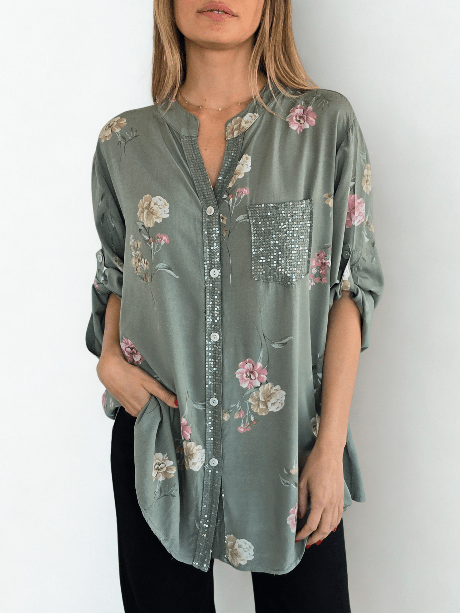 Blusa Italiana estampada, fondo Verde