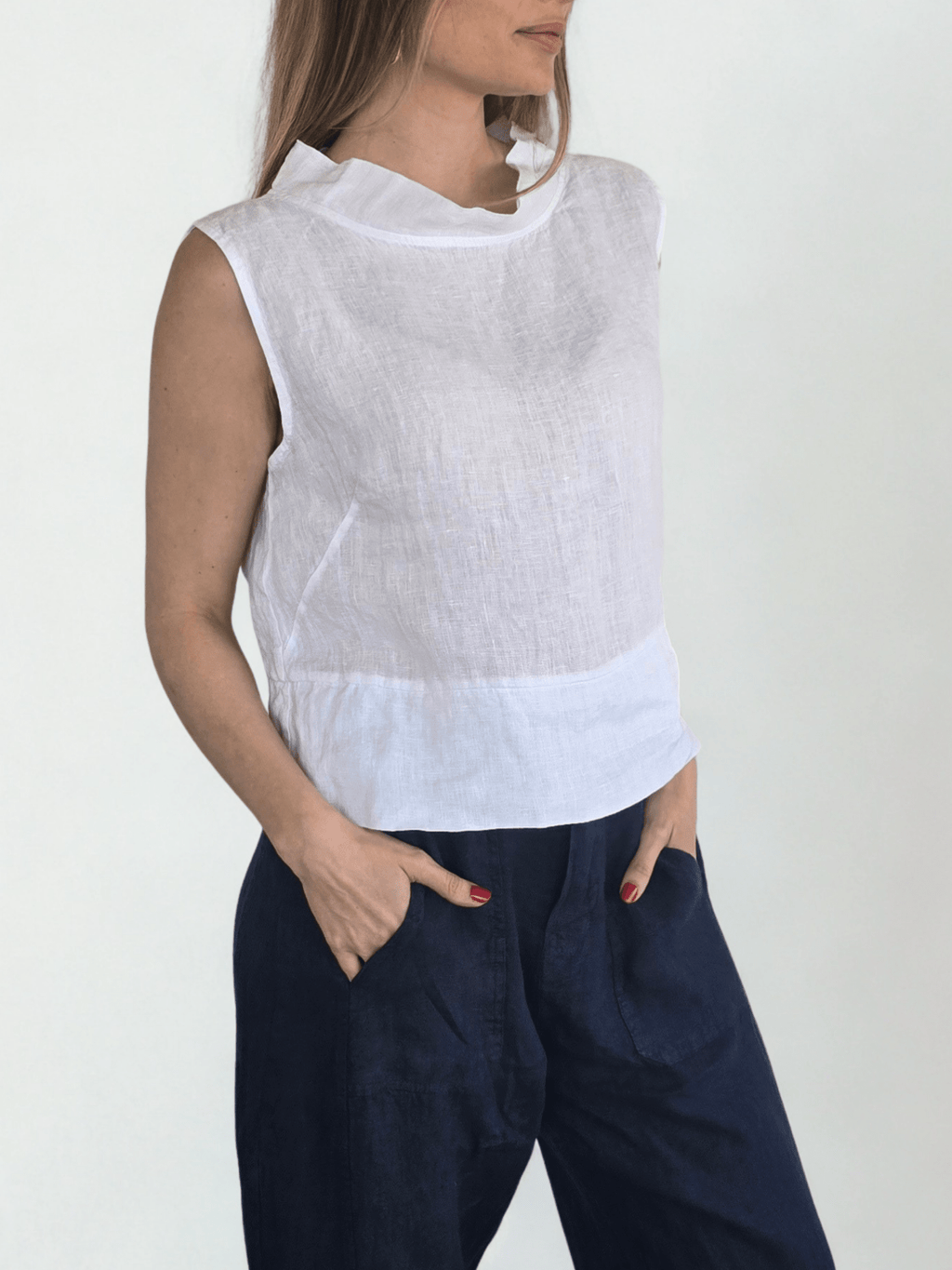 Blusa Italiana 100% Lino, corta, color Blanco