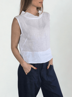 Blusa Italiana 100% Lino, corta, color Blanco