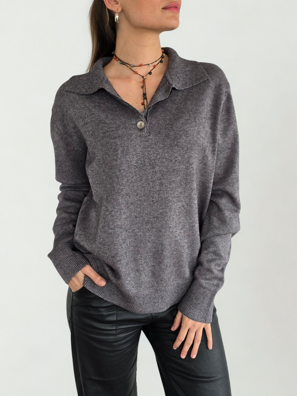 Sweater Tres Botones, color Gris