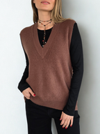 Sweater Sin Mangas escote en V, color Chocolate