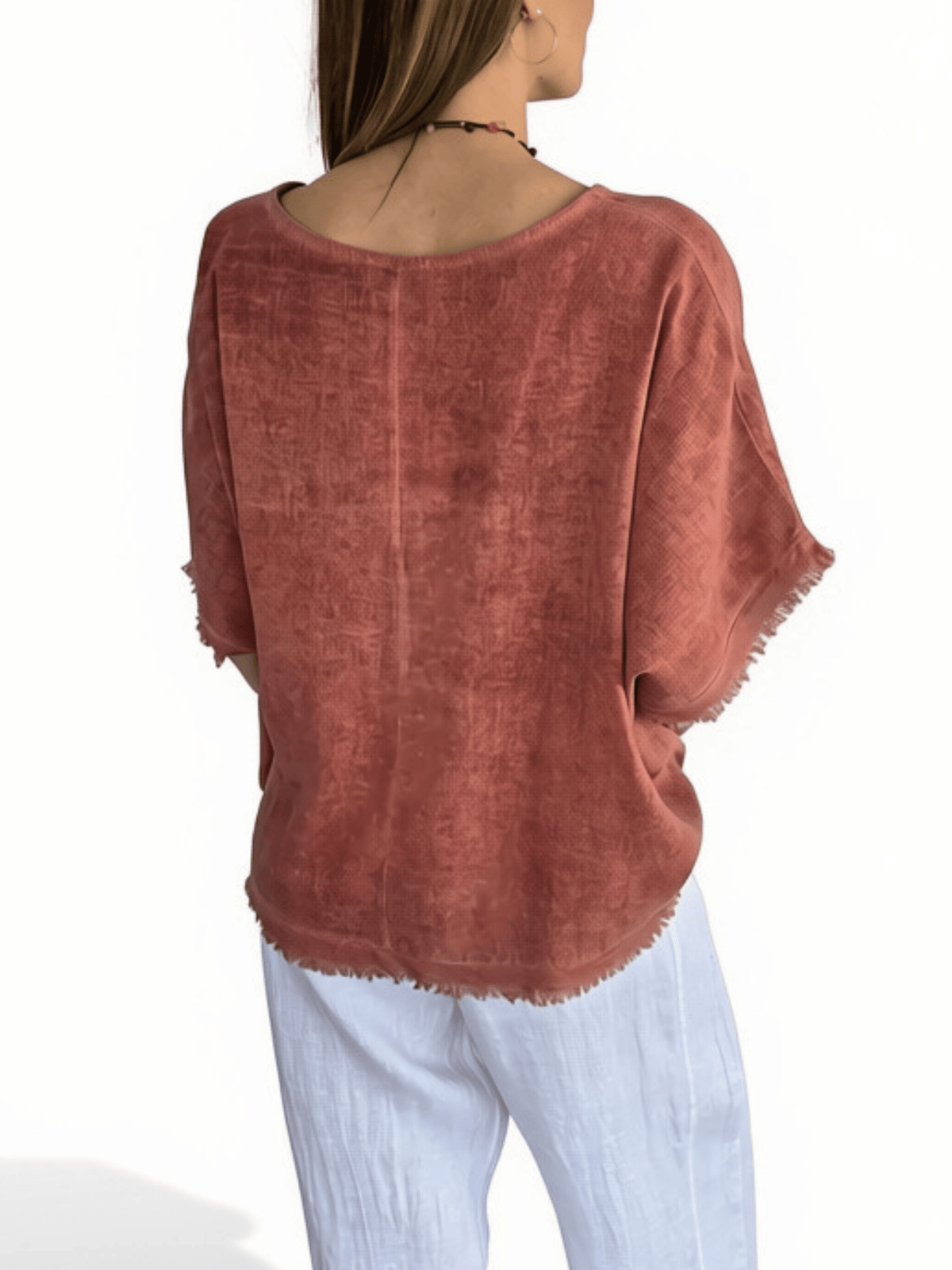Blusa Italiana Desflecada, color Terracota