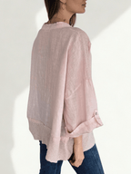 Blusa Italiana 100% Lino escote en V, color Rosado