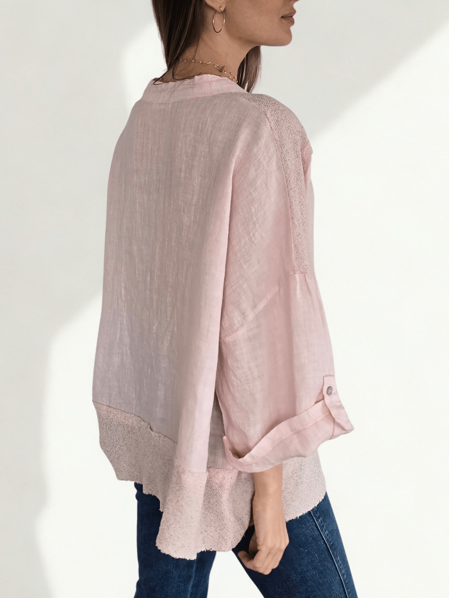 Blusa Italiana 100% Lino escote en V, color Rosado