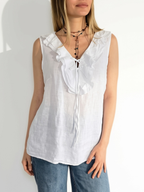 Blusa Italiana 100% Lino Vuelos, color Blanco