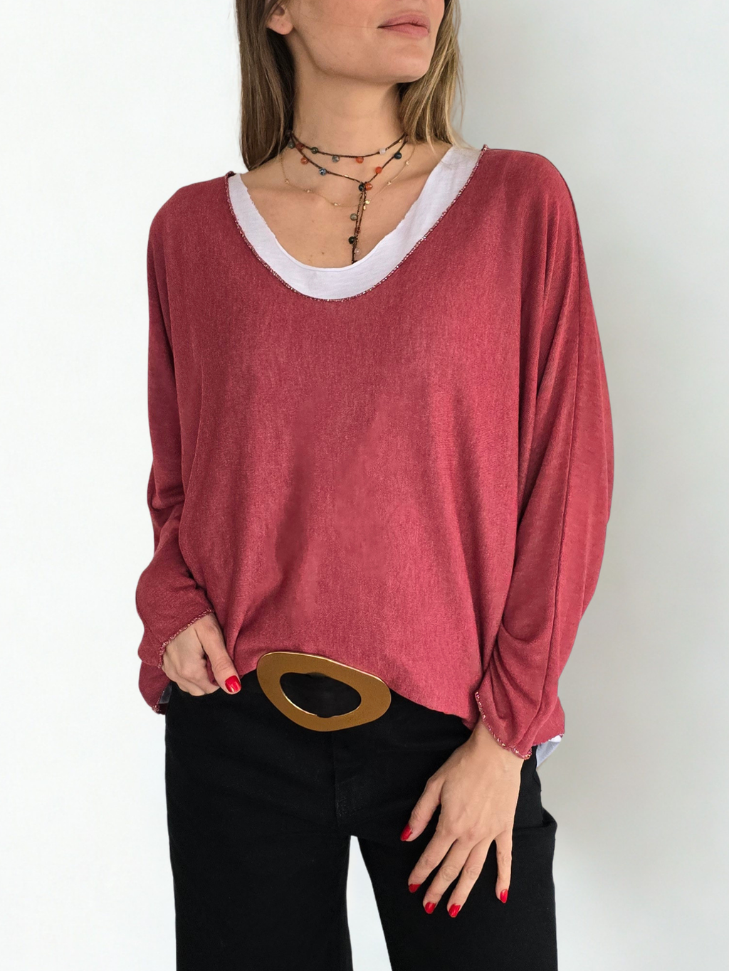 Sweater Italiano con Polera, color Burdeo
