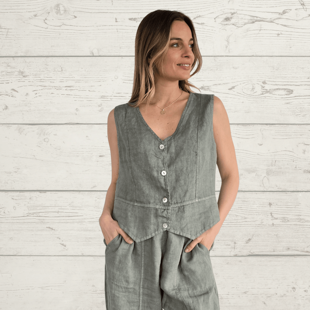 Blusa Gillette Lino Italiano, color verde