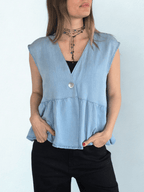 Blusa Italiana Tencel un Botón, color Celeste