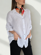 Blusa de Lino Italiana Ancha, color Blanca