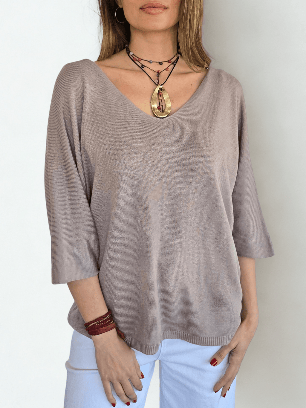 Sweater Italiano Manga 3/4, color Taupe