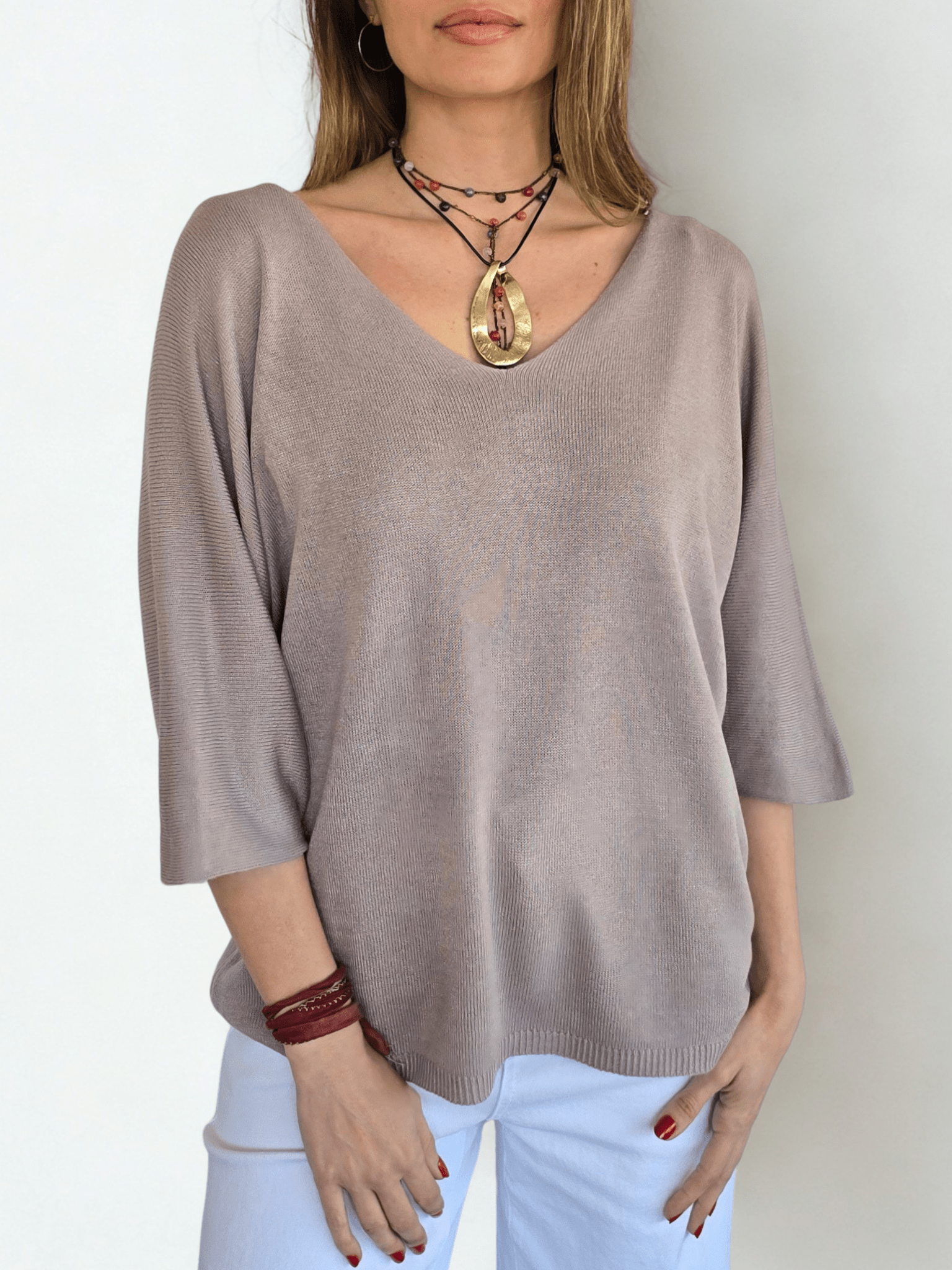 Sweater Italiano Manga 3/4, color Taupe