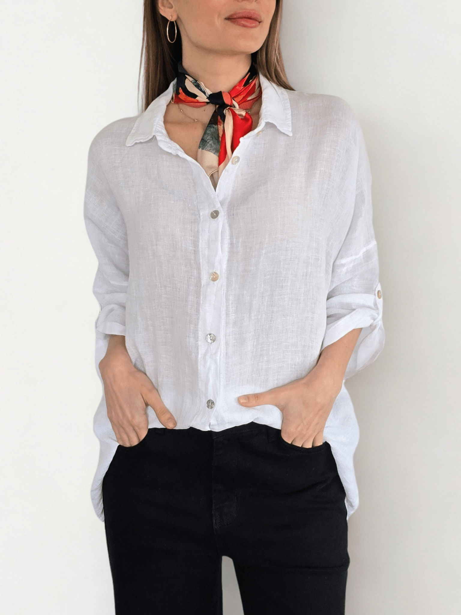 Blusa de Lino Italiano Ancha, color Blanco