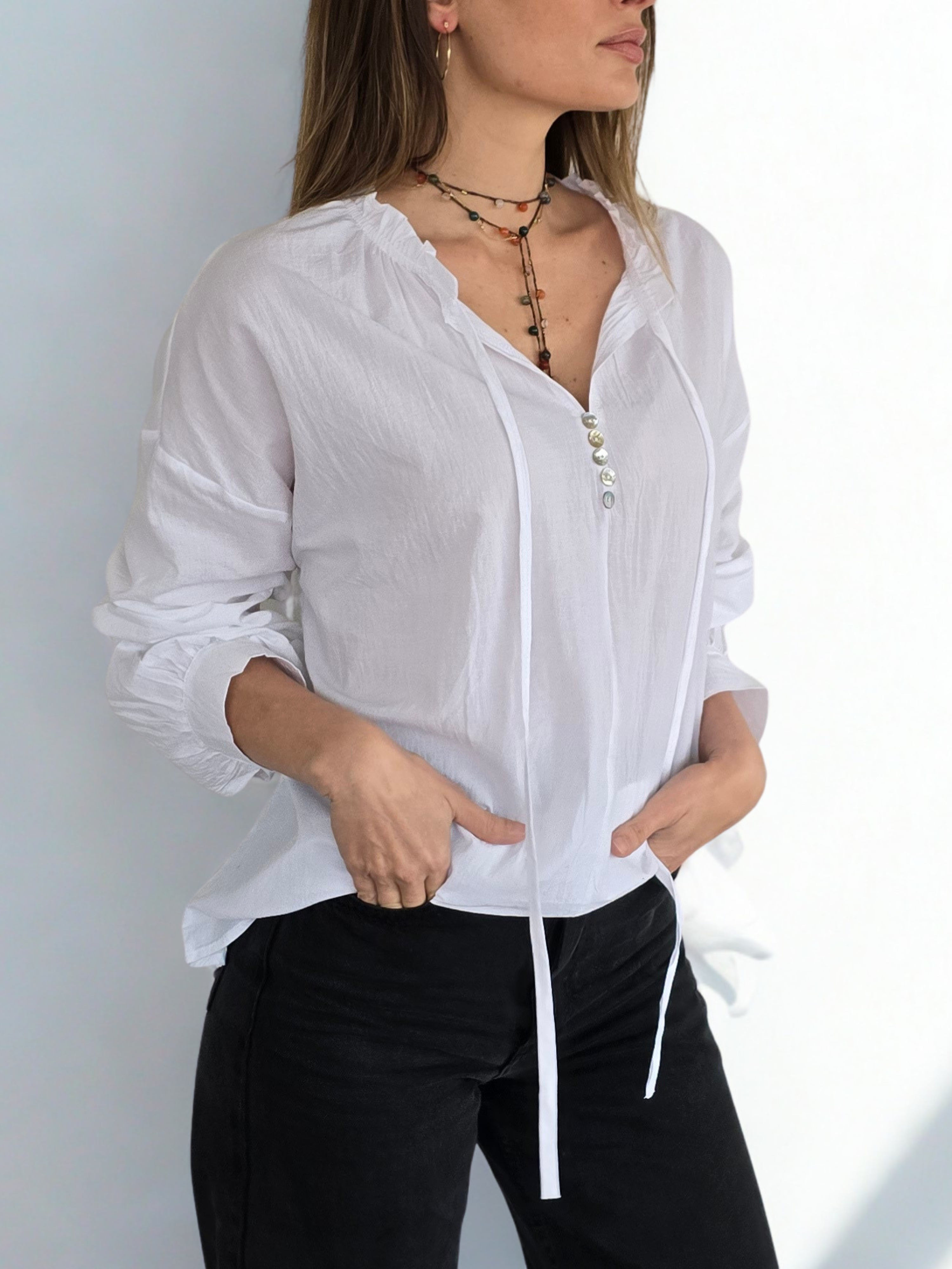 Blusa con Tiritas, color Blanco