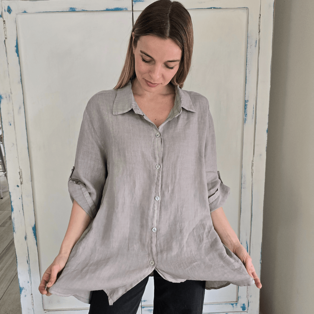 Blusa Italiana 100% Lino, color Taupe