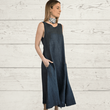 Cargar imagen en el visor de la galería, Vestidos de Lino Italiano basta desflecada, color Gris
