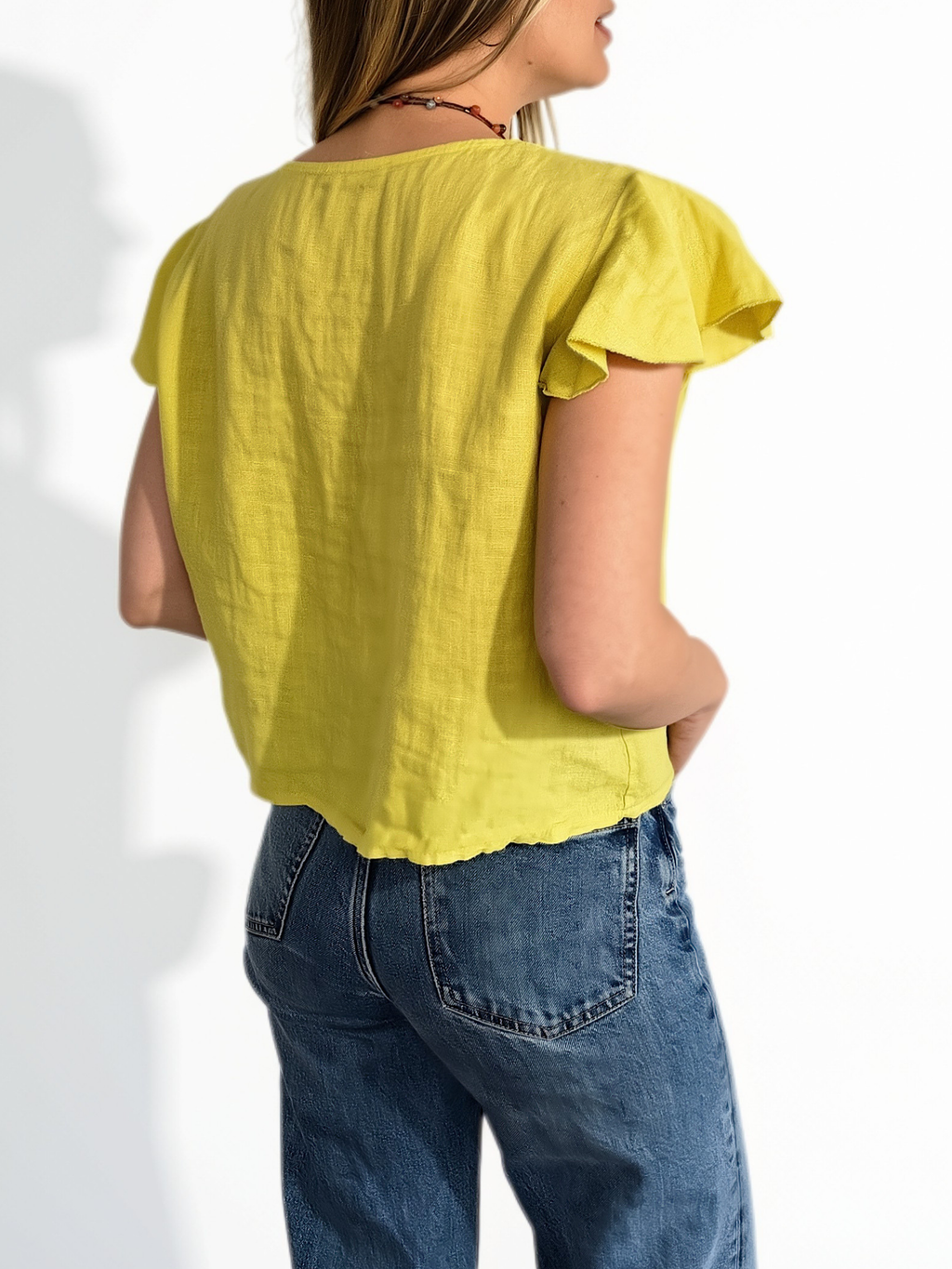 Blusa Italiana 100% Lino Tirita, color Pistacho