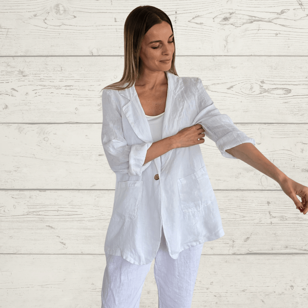 Chaqueta Blazer de Lino Italiano, color blanco