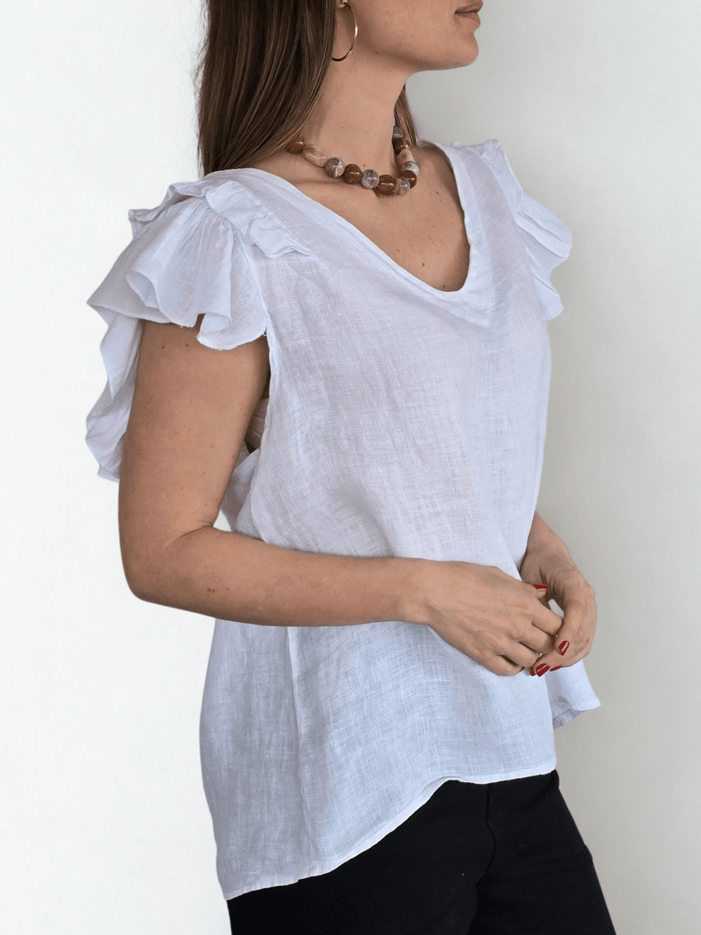 Blusa Italiana 100% Lino Mangas Irregulares, color Blanco