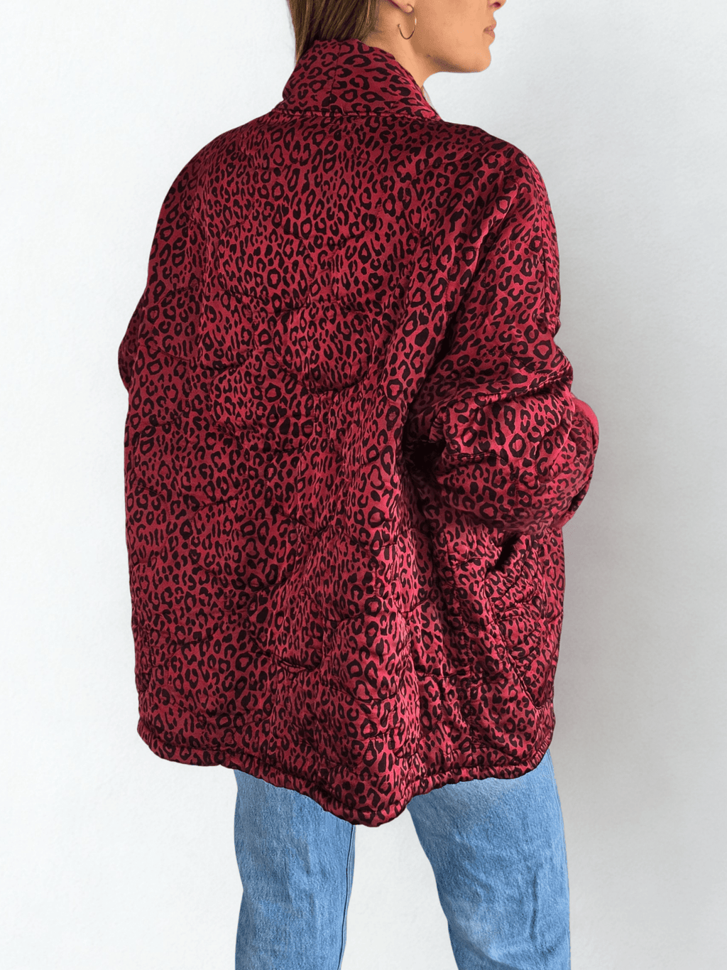 Chaqueta Italiana Animal Print, fondo Rojo Oscuro
