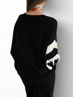 Sweater Mangas Rayadas, color Negro con Blanco