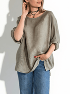Blusa 100% Lino Italiano Ancha, color Taupe
