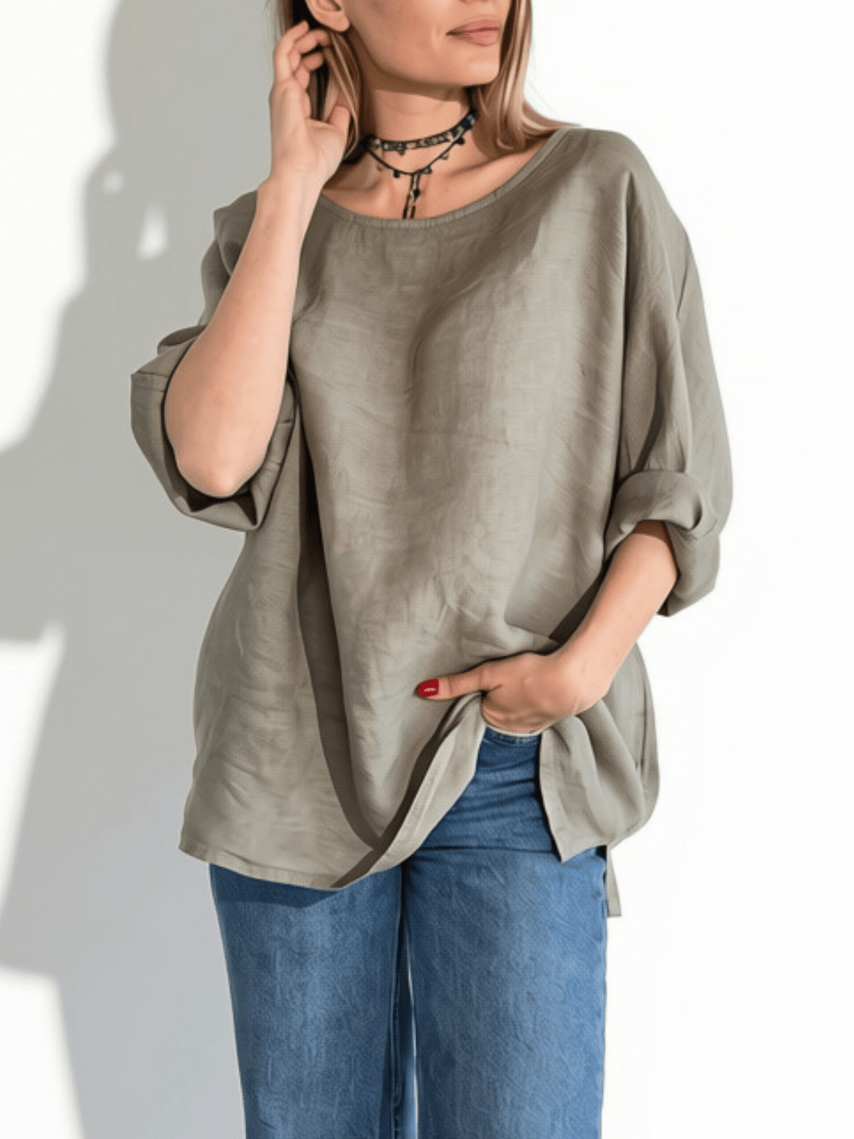 Blusa 100% Lino Italiano Ancha, color Taupe